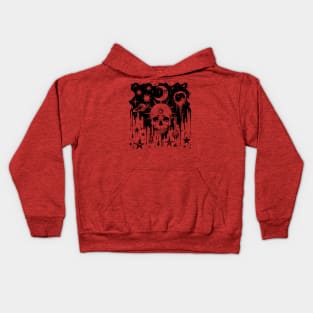 Linocut Skull on a background of space in the grunge style Kids Hoodie